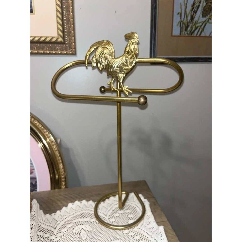 Vintage Brass Rooster towel stand
